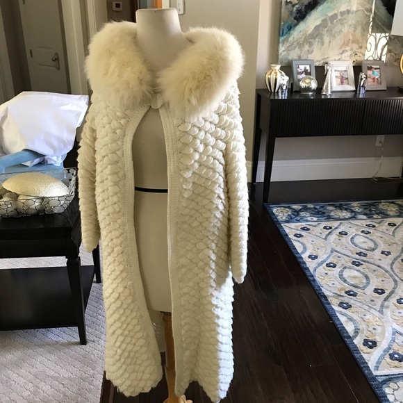 Vintage Other - Vintage hand crochet coat jacket with fur collar